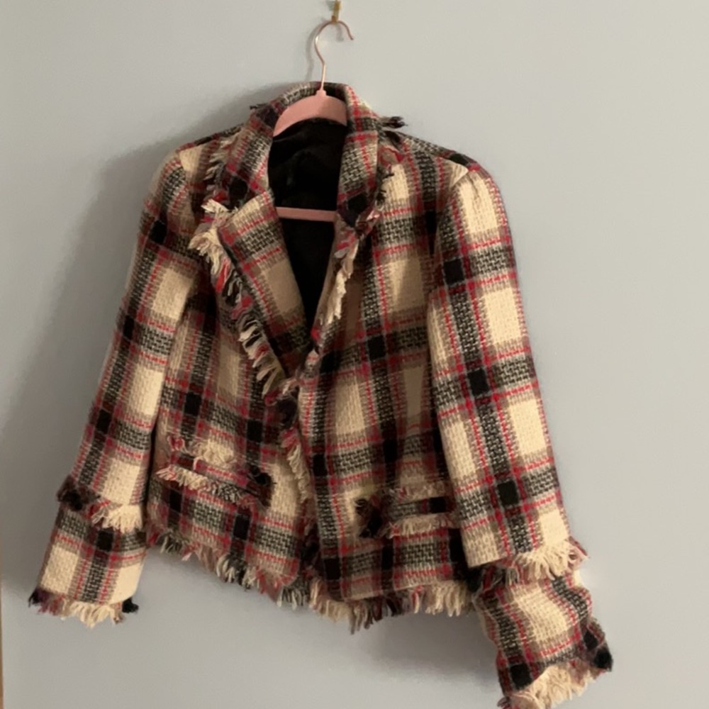 Chic Plaid Fringed Blazer